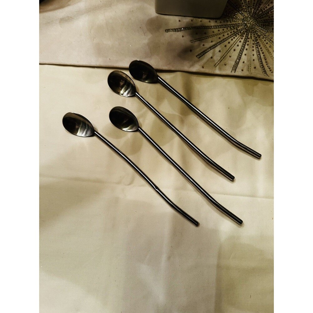Vtg. Stainless Steel Iced Tea Spoons Set of 4, 8.5" Long Handle Cocktail Spoons